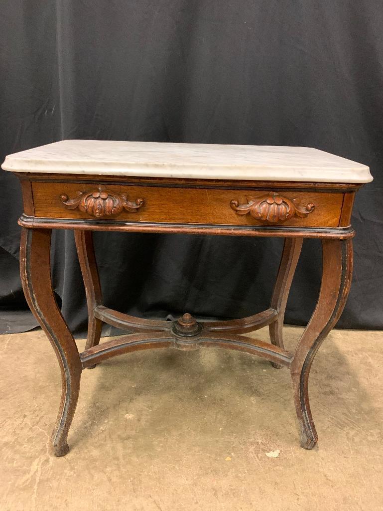 Antique, Marble Top, Ladies Desk With Victorian Accents