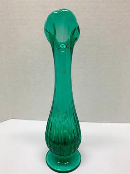 Small Green Fluted Vase 7" Tall