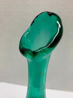 Small Green Fluted Vase 7" Tall