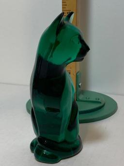 Solid Green Glass Cat. This Item is 5" Tall