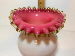 Decorative Glass Vase with Pink Inlay. This Item is 5" Tall