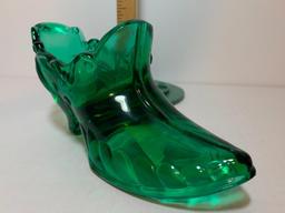 Fenton Green Glass Shoe. This Item is 7" Long