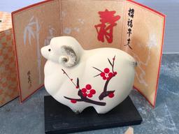 An Interesting Little Ceramic, Japanese Ram in Original Box with all Shown