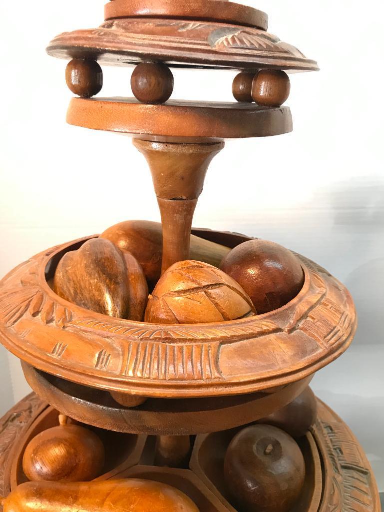 Large, Wood, 4 Tiered Fruit Bowl as Pictured