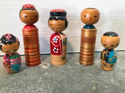 Five, Small, Hand Painted Japanese Figures