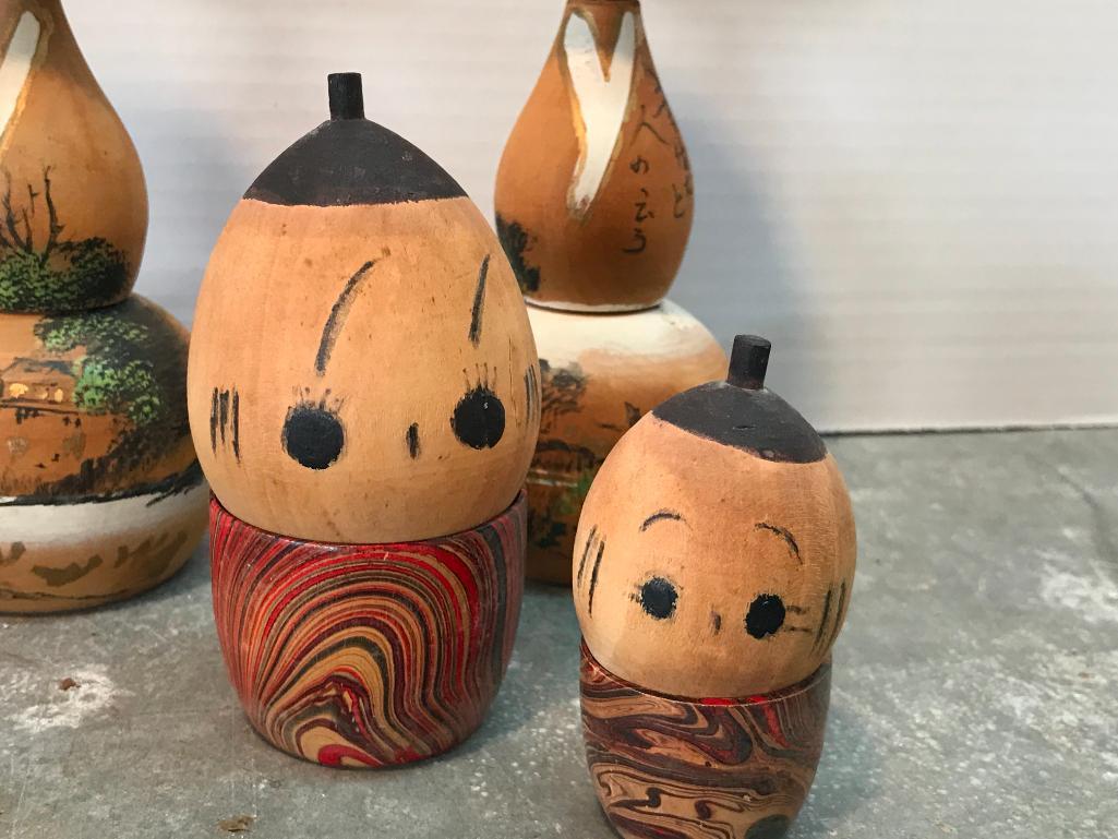 Four Oriental Style, Wood, Hand Painted Figures as Pictured