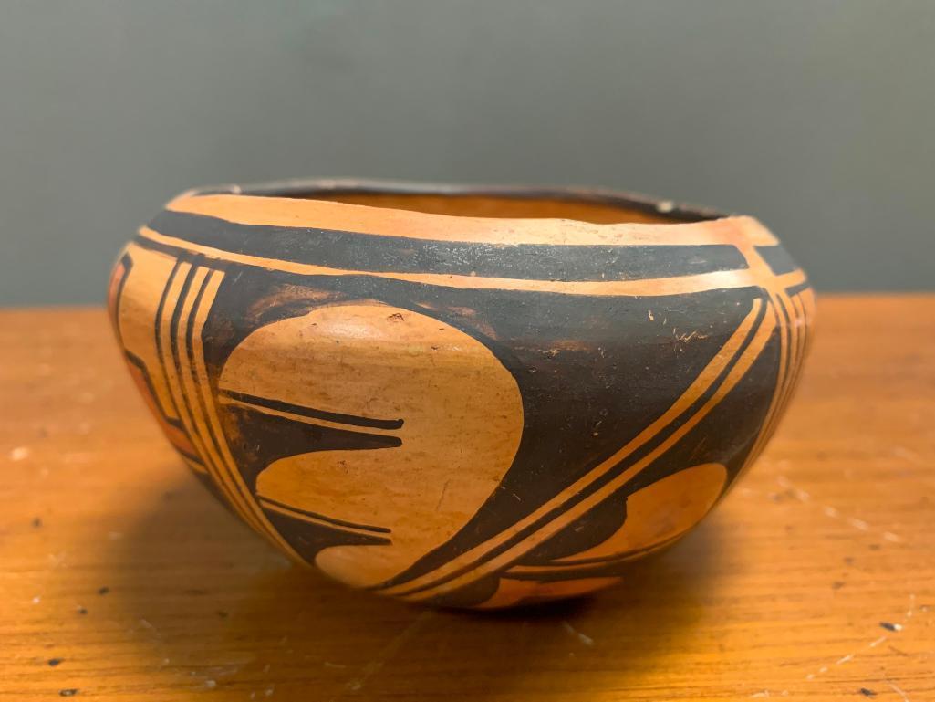 Native American Pottery Vase/Bowl, 3" Tall, Some Chipping on Top Edge of Rim