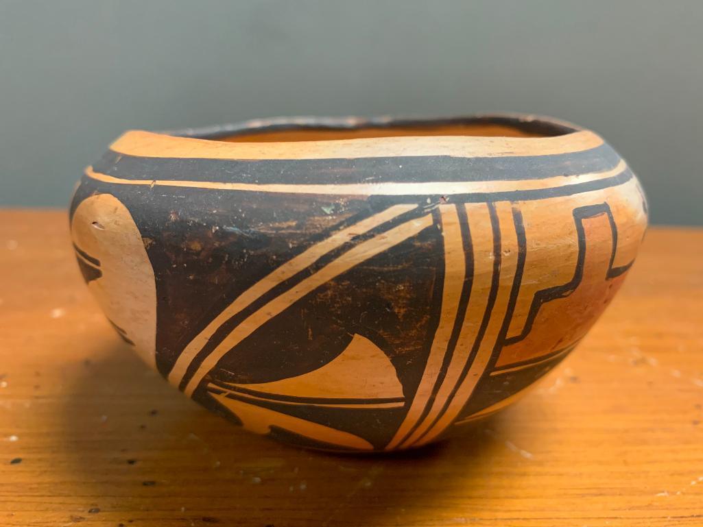 Native American Pottery Vase/Bowl, 3" Tall, Some Chipping on Top Edge of Rim