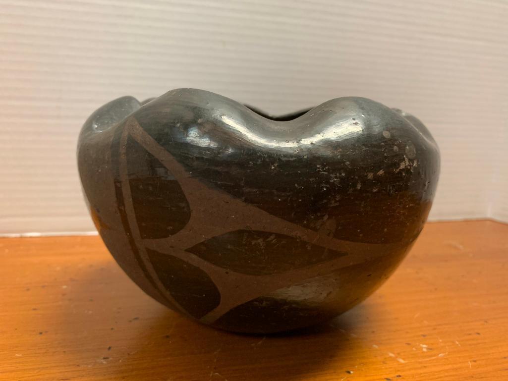 Black on Black, Native American Pottery Bowl/Vessel, 4 1/2" Tall and 5" Diameter Top Opening