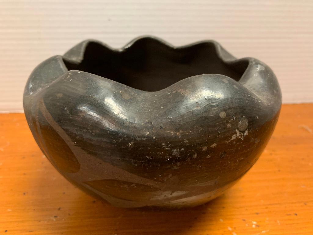 Black on Black, Native American Pottery Bowl/Vessel, 4 1/2" Tall and 5" Diameter Top Opening