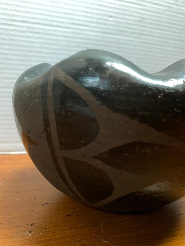 Black on Black, Native American Pottery Bowl/Vessel, 4 1/2" Tall and 5" Diameter Top Opening