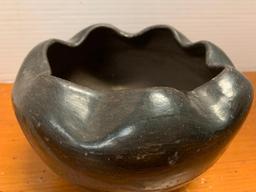 Black on Black, Native American Pottery Bowl/Vessel, 4 1/2" Tall and 5" Diameter Top Opening