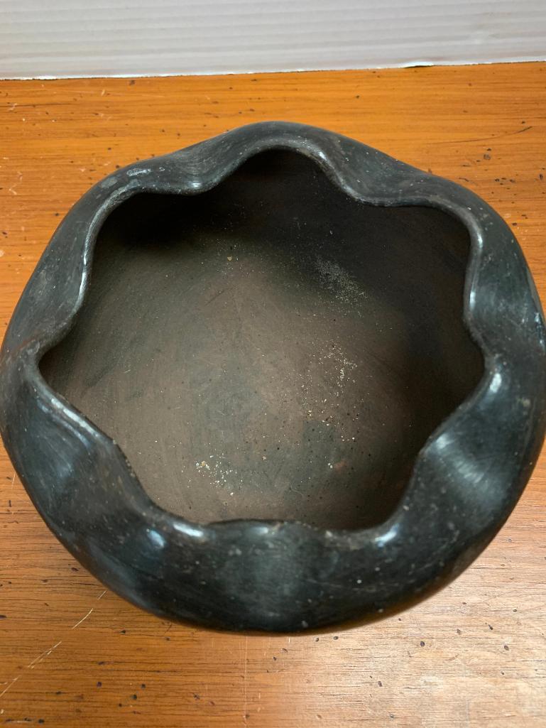 Black on Black, Native American Pottery Bowl/Vessel, 4 1/2" Tall and 5" Diameter Top Opening