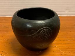 Black, Native American Pottery Bowl/Vessel by Cora Arch Wahnetah, Signed on the Bottom and has Chip