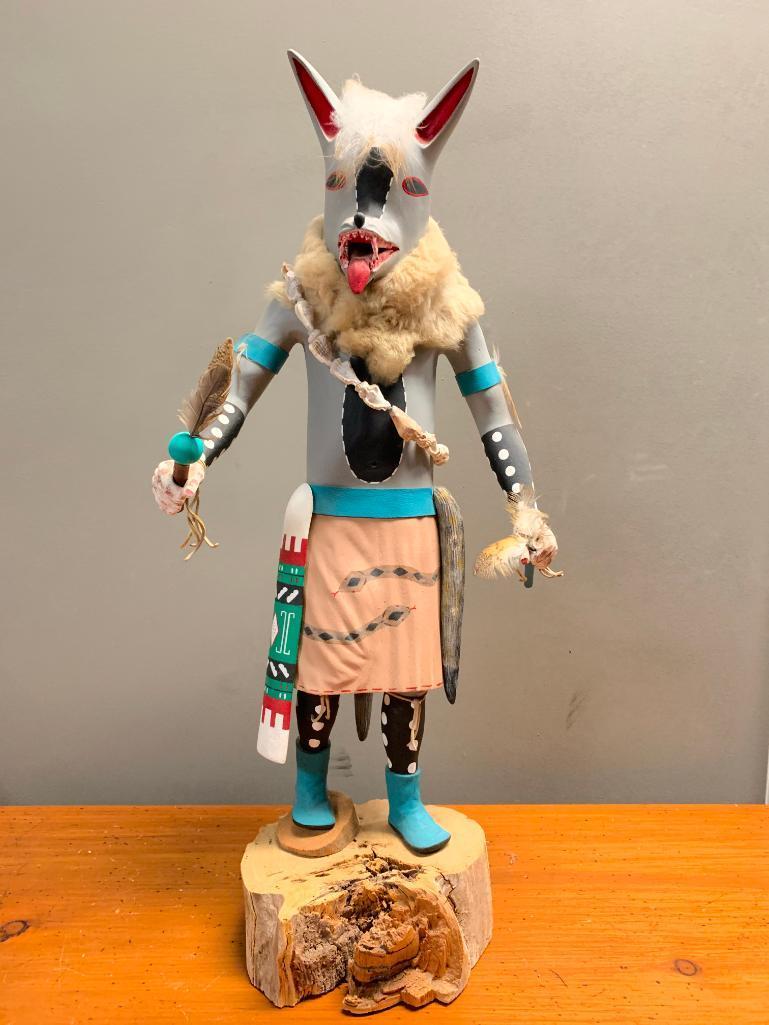 Grey Wolf Kachina by Bob White Eagle, 26" Tall