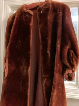 Brown Fur Coat with Southwest Style Accents. This Item is Ripped Around The Collar - As Pictured