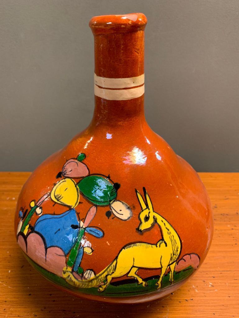 Piece of Southwest Style Redware Pottery with Nice Accents and Glaze, 11" Tall, No Marks