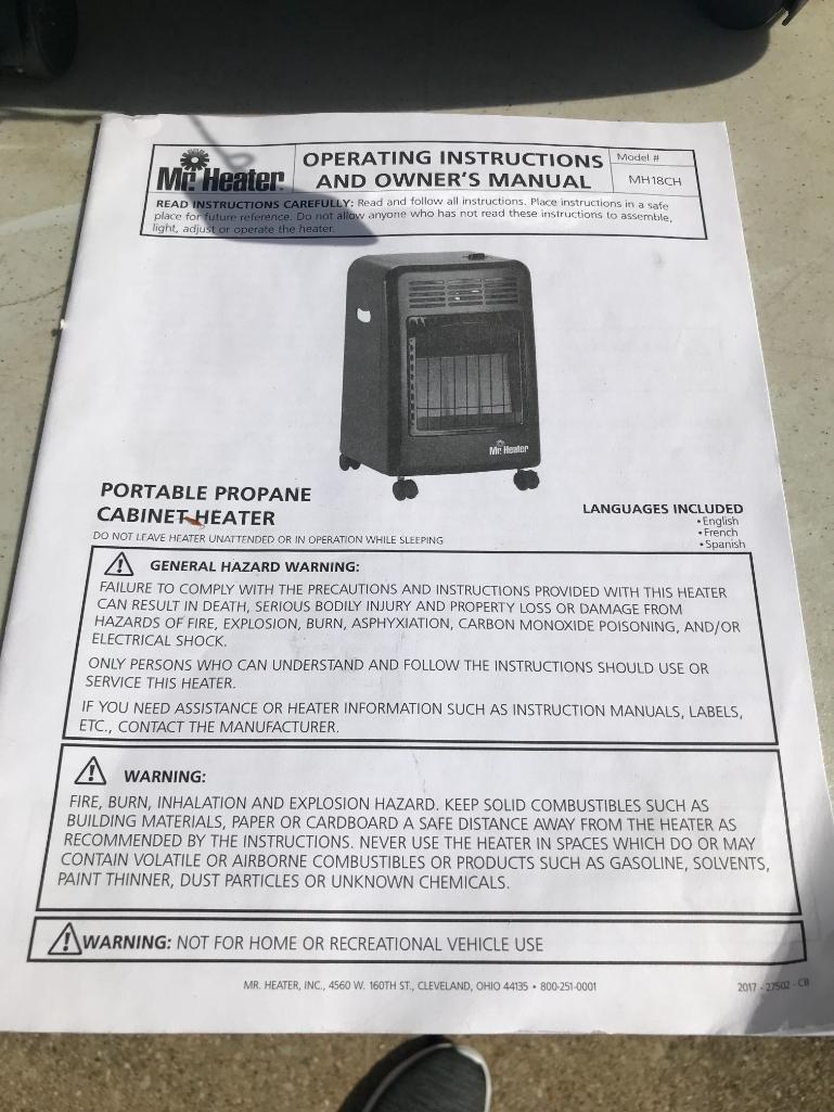 Mr Heater Portable Propane Cabinet Heater Model #MH18CH. This Item has Seen Little to No Use