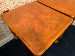 Two Oak End Tables, Tops are 22" by 25", Edge Wear and Scratches