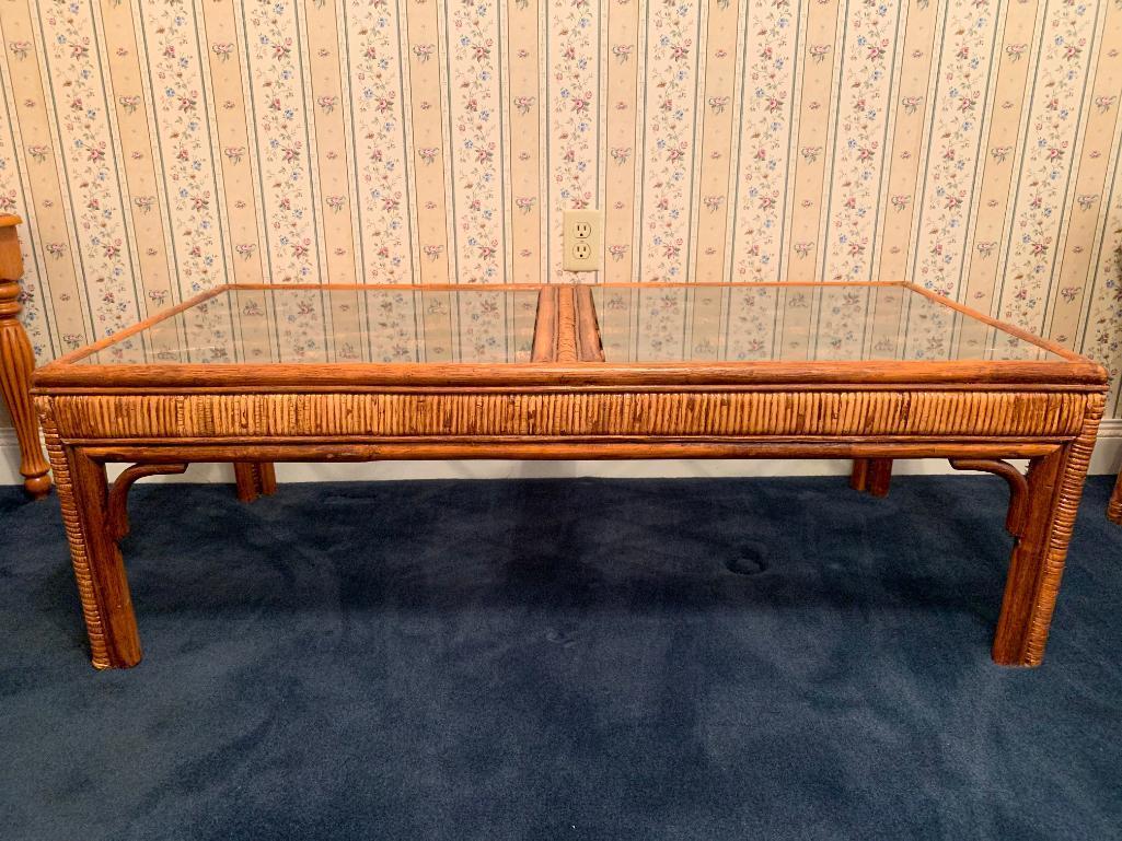 Rattan With Glass Top Coffee Table, 16" Tall 15 " Wide 24" Deep