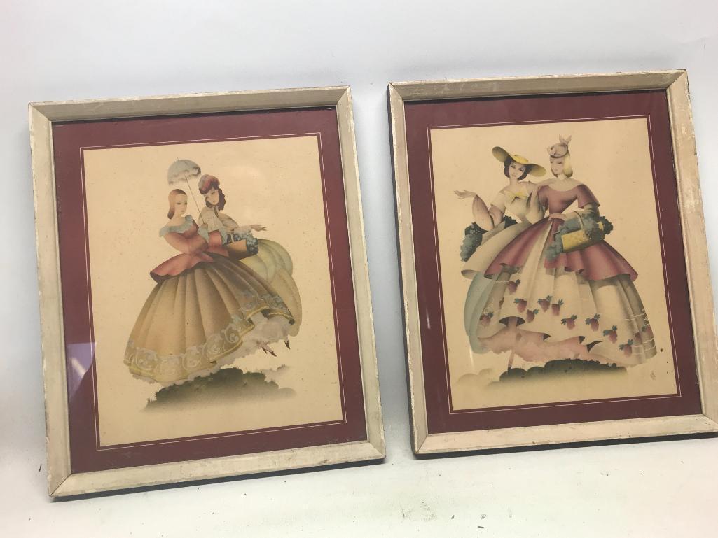 2 piece Lot of 13" x 11" Framed Victorian Style Prints. Probably originated in the 1950's. As