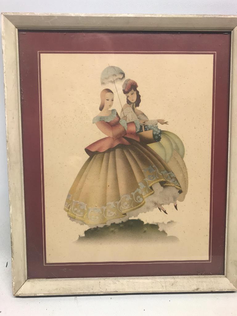 2 piece Lot of 13" x 11" Framed Victorian Style Prints. Probably originated in the 1950's. As