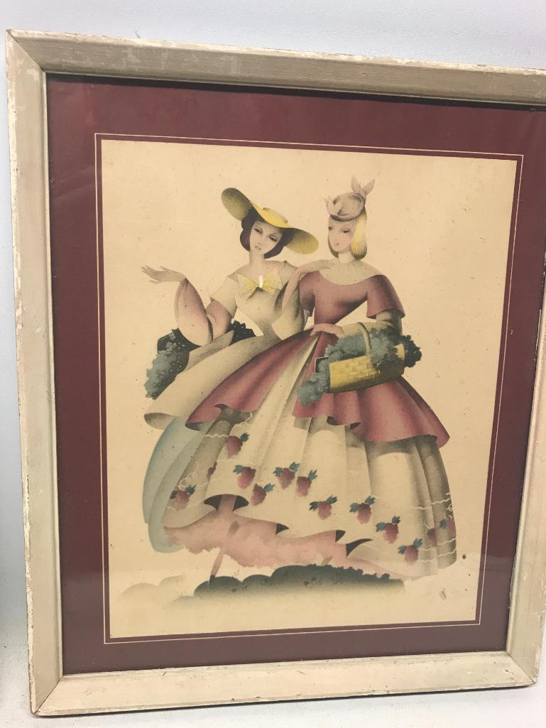 2 piece Lot of 13" x 11" Framed Victorian Style Prints. Probably originated in the 1950's. As