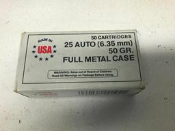 One Box of Winchester 25 Auto (6.35 mm) Ammunition. Box of 50 - As Pictured