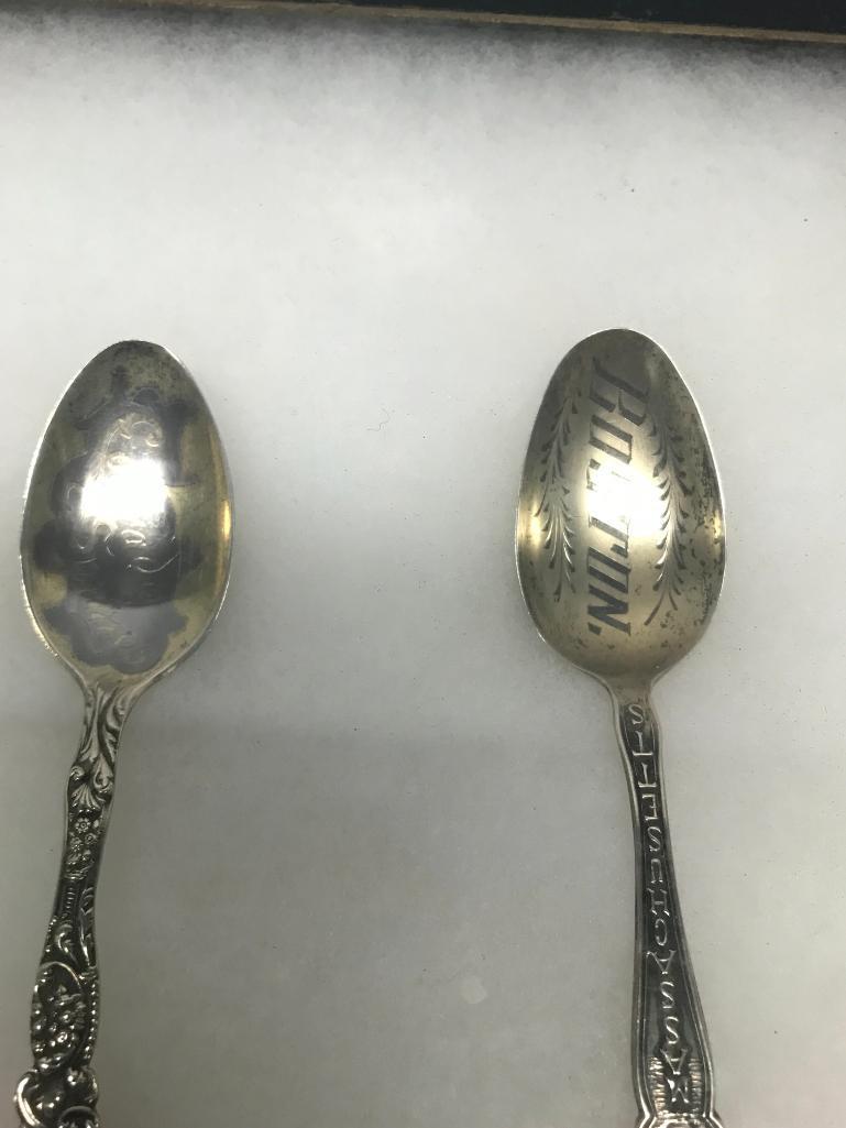 Lot of 6 Sterling Silver Spoons with Display Case - As Pictured.