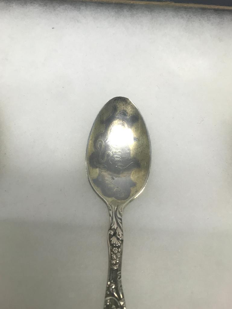 Lot of 6 Sterling Silver Spoons with Display Case - As Pictured.