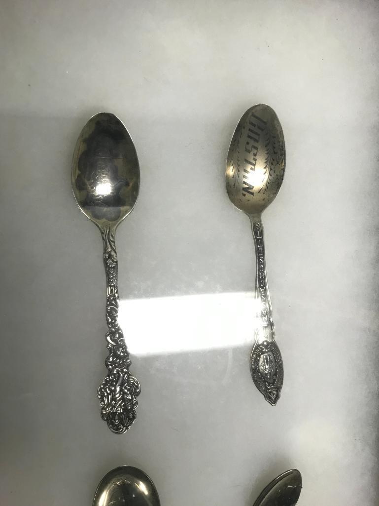 Lot of 6 Sterling Silver Spoons with Display Case - As Pictured.