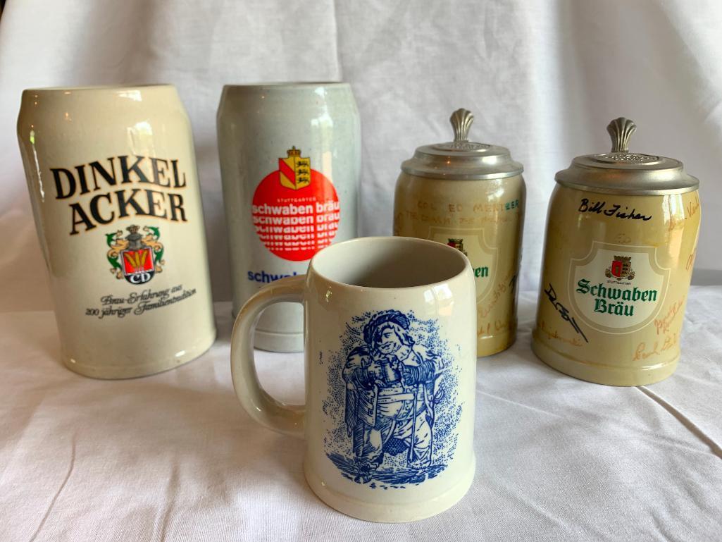 Lot of 5 Steins Tallest is 8"