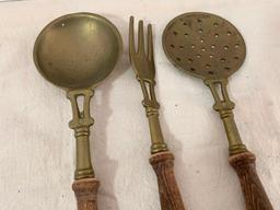 3 Piece Set of Wood and Brass Cooking Utensils Made it Italy - As Pictured