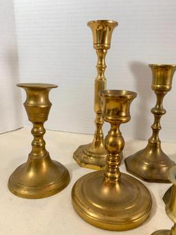 Lot of Brass & Copper Candlestick Holders. The Tallest is 7.5" and Needs Cleaning - As Pictured