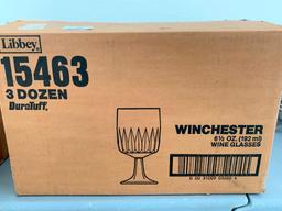 Box of 3 Dozen Wine Glasses. Hold 6.5 oz. Appear to be New in Box - As Pictured