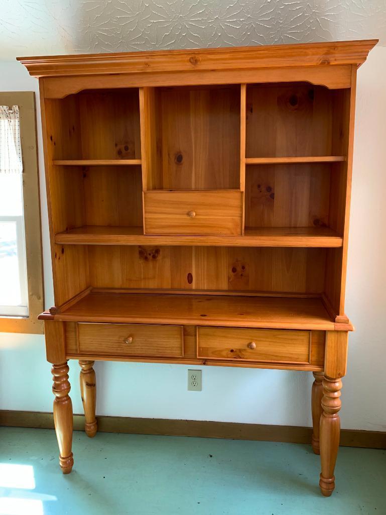 2 Piece Solid Wood Hutch w/ 3 Drawers. This is 6' 5" Tall x 4' 8" Wide x 1' 6" Deep - As Pictured