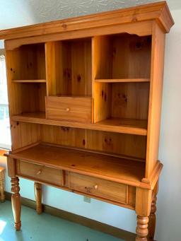 2 Piece Solid Wood Hutch w/ 3 Drawers. This is 6' 5" Tall x 4' 8" Wide x 1' 6" Deep - As Pictured