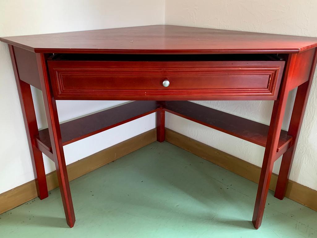 Wood Corner Table. Has a Broken Drawer. This is 30" Tall x 49" Wide x 32" Deep - As Pictured