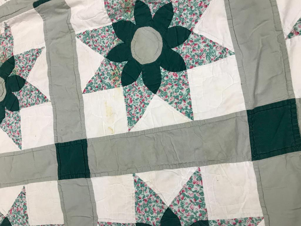 Large, Appears Handmade Quilt, Some Yellowing and Stains, 91" x 76", Buying it as you see it