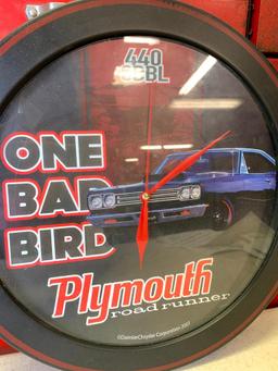 Plymouth Road Runner Quartz Clock. Needs a Battery - As Pictured