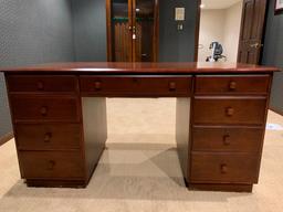 Ethan Allen Solid Wood Desk w/9 Drawers and Keys. This is 30" Tall x 59" Wide x 28" Deep