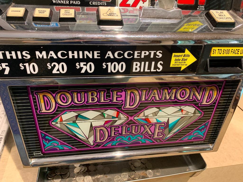 Double Diamond Deluxe Slot Machine w/Keys. This is 42" Tall x 24" Wide x 20" Deep - As Pictured