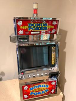 Bonus Poker Slot Machine w/Keys. This is 42" Tall x 24" Wide x 20" Deep - As Pictured