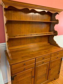 Hard Rock Maple Wood China Hutch. This is 65" Tall x 45" Wide x 18" Deep - As Pictured