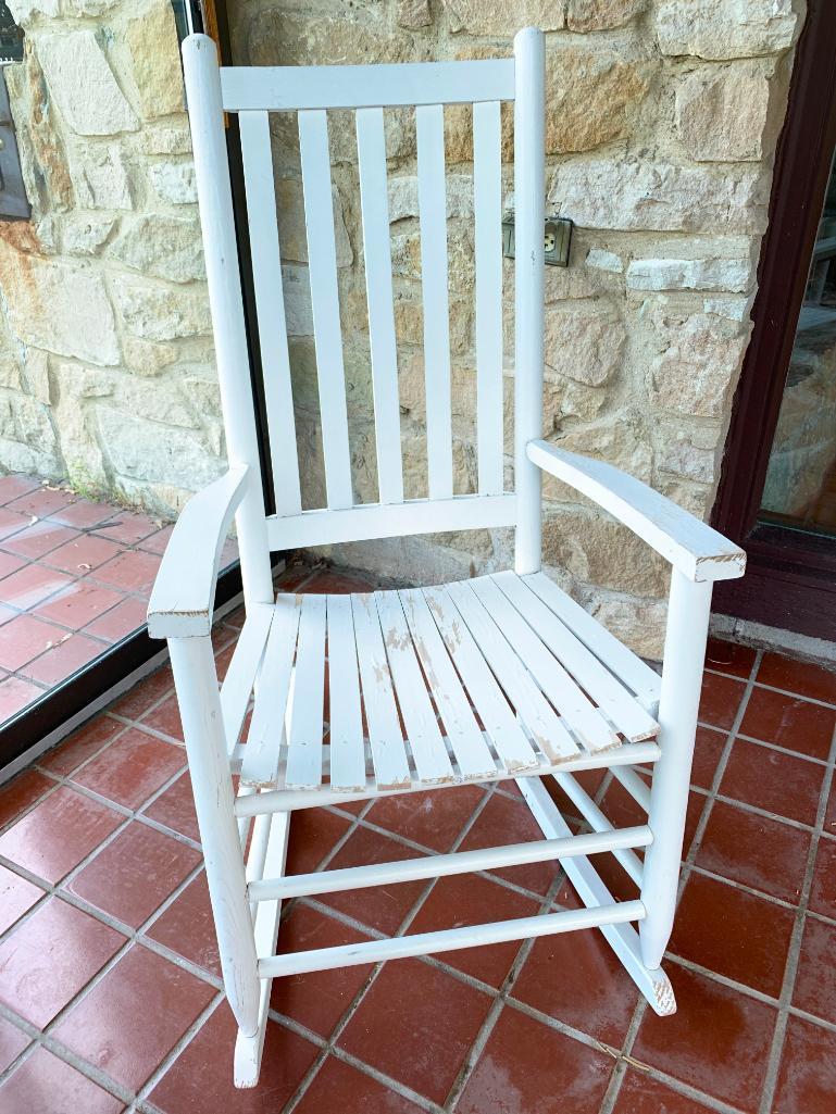 Wood Rocking Chair. This is 43" Tall x 18" Deep Seat. Needs Some Paint.- As Pictured