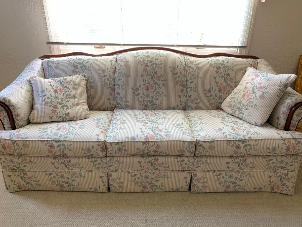 Sofa w/Solid Wood Trim. This is 33" Tall x 80" Wide x 21" Deep. - As Pictured