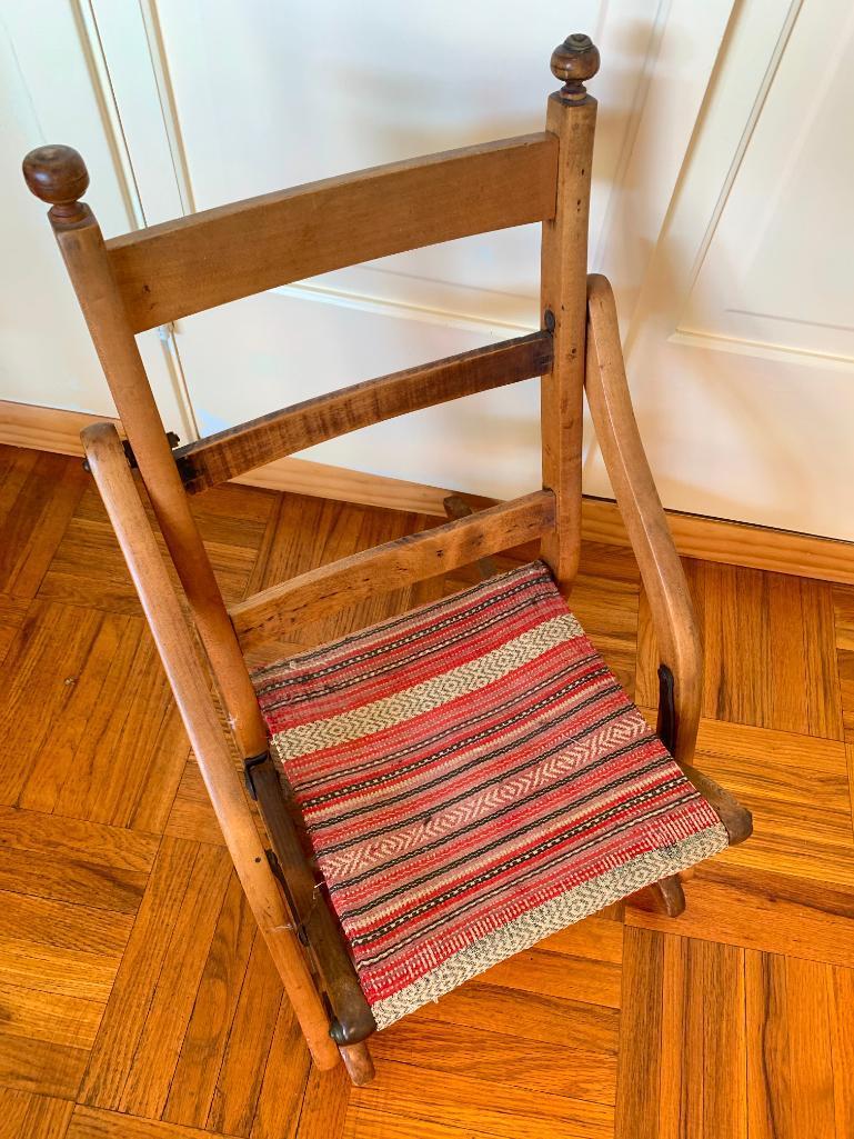 Adorable Youth Size Folding Wood Rocker. This is 25" T x 15" W x 11" D - As Pictured