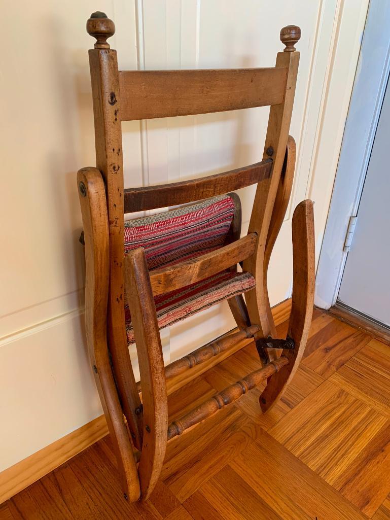 Adorable Youth Size Folding Wood Rocker. This is 25" T x 15" W x 11" D - As Pictured