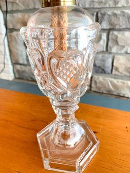 Pressed Glass Double Wick Oil Lamp. This is 10" Tall - As Pictured
