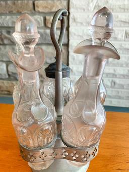 Metal Cruet Set on Stand. This is 9" Tall - As Pictured